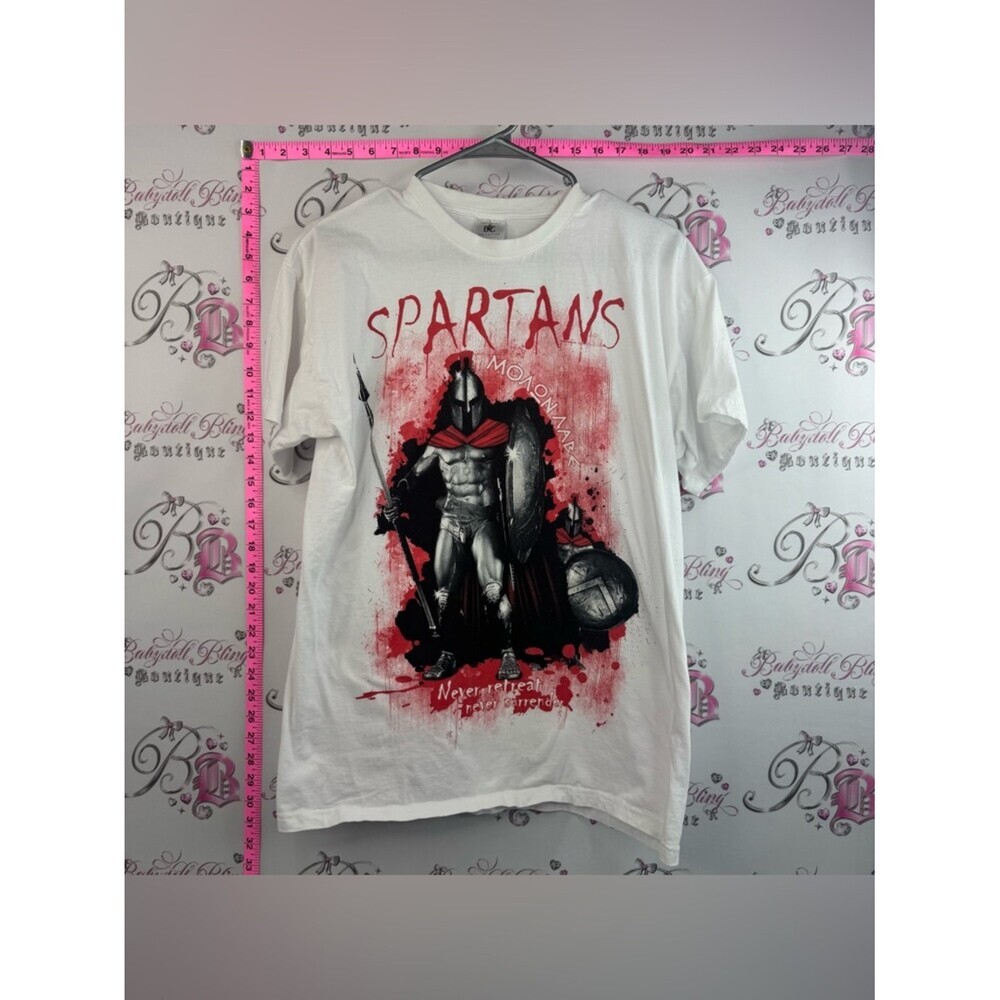 B&c collection tshirt Spartans Graphic Short Sleeve Tee White Red & Black Print